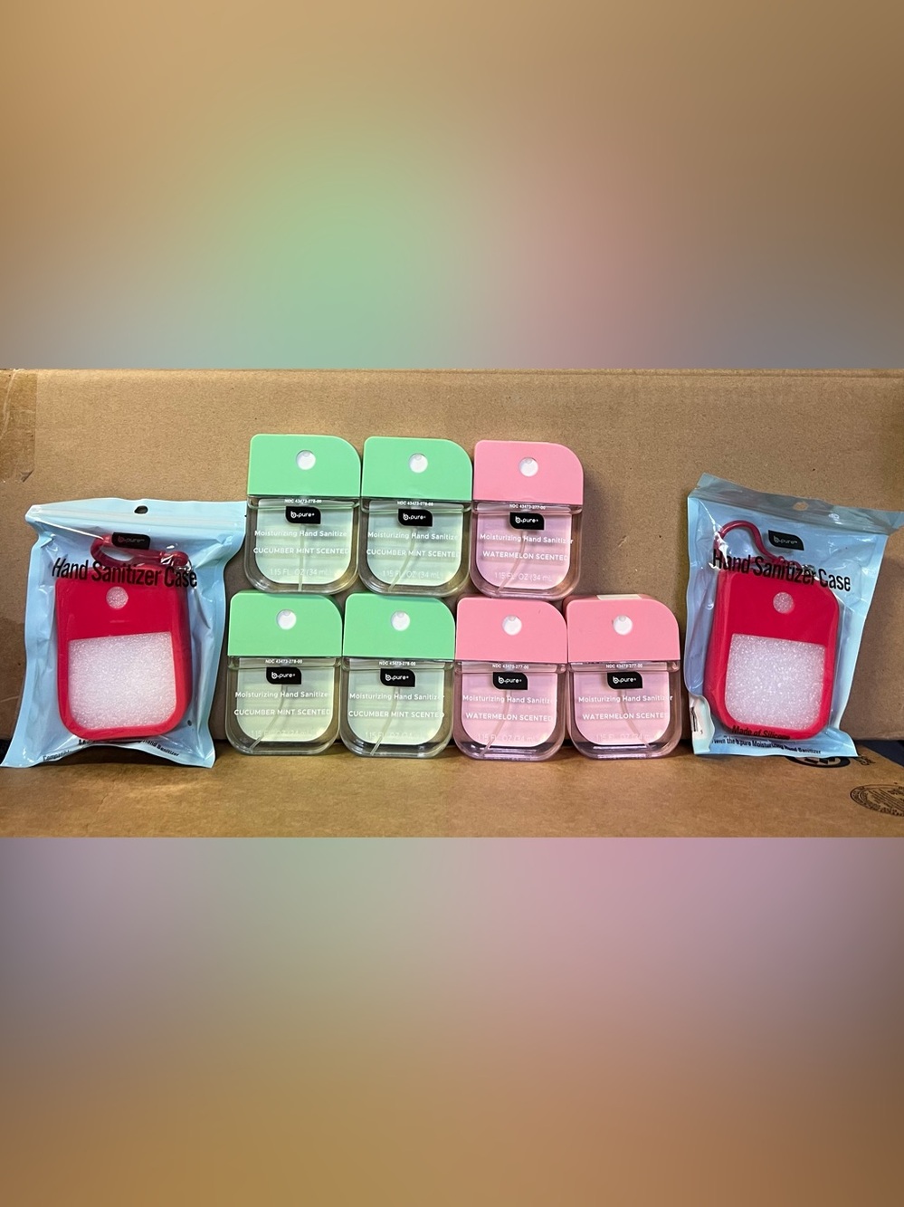 B pureMoisturizing Hand Sanitizer:3 Watermelon 4 Cucumber Mint/2 silicone cases